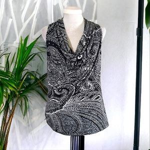 Tori Richard Women's Black Paisley Cowl Neck Sleeveless Top Size XS